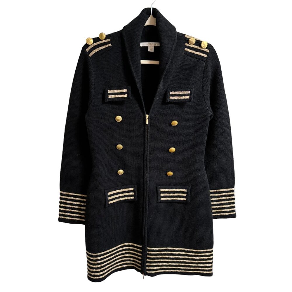 BOSTON PROPER Double Breasted Military Style Sweater Coat in Black Gold SZ S